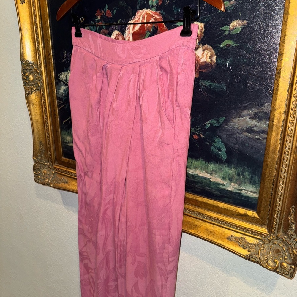 Eik Ai High Waist Pink Floral Wrap Waist Cropped Pants Sophisticated Luxury M — image 4 of 8
